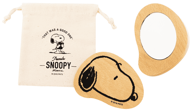 Snoopy Peanuts Wood Mirrior กระจกไม้พกพาและถุงผ้า ลายสนูปี้